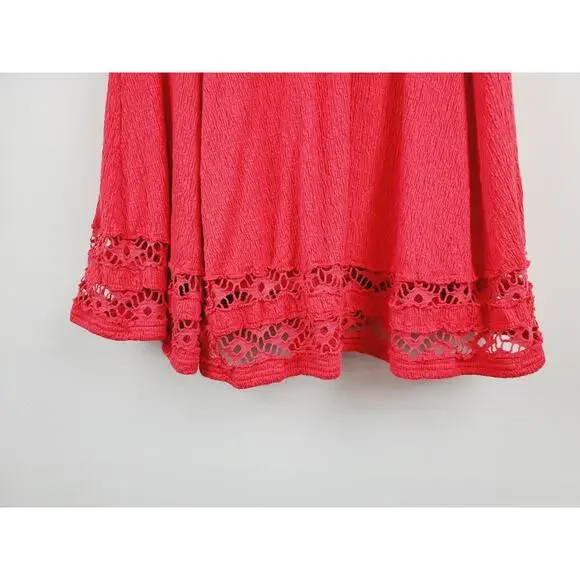 Free People Womens Small Red To The Point Lace Accent‎ Dress Party Festival Mini - Picture 3 of 16